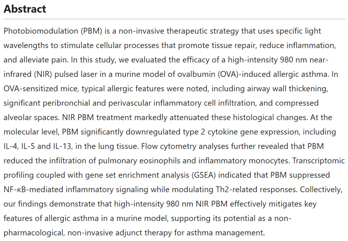 Fotonmedix Medical Laser Breakthrough Published in a Nature Sub-Journal:The World’s First Decoding of the Laser Therapy Mechanism for Asthma and Pneumonia(images 3)